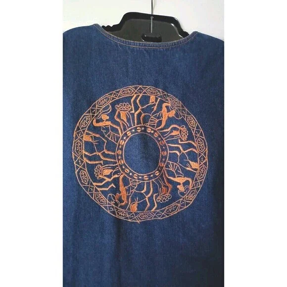 Vintage Molato Denim Maxi Dress Size Large Sleeveless Jean Embroidered Jeweled - Picture 4 of 11